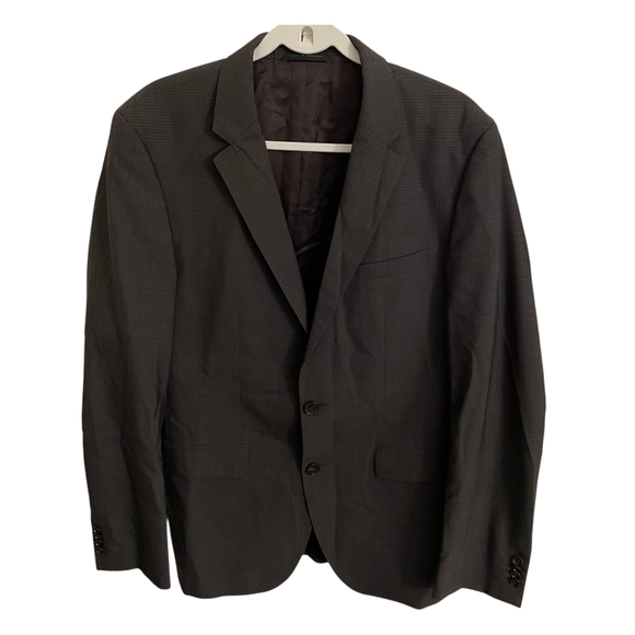 Hugo Boss Blazer Men 40L Charcoal Gray Virgin Wool Suit Jacket Sport Coat Check